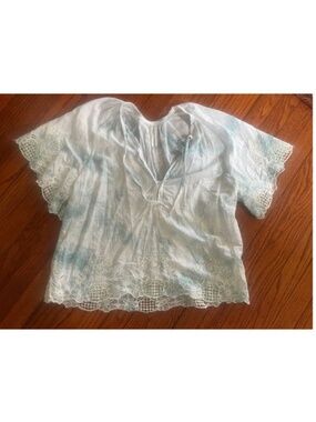 Anthropologie Pale Blue Embroidered Cotton Peasant Blouse